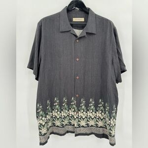 TOMMY BAHAMA Size XL shirt Hawaiian silk button up camp navy floral tropical EUC